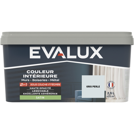 Peinture mur intérieur 2 en 1 Satin 2,5 L Gris perle - Evalux - Brico Dépôt