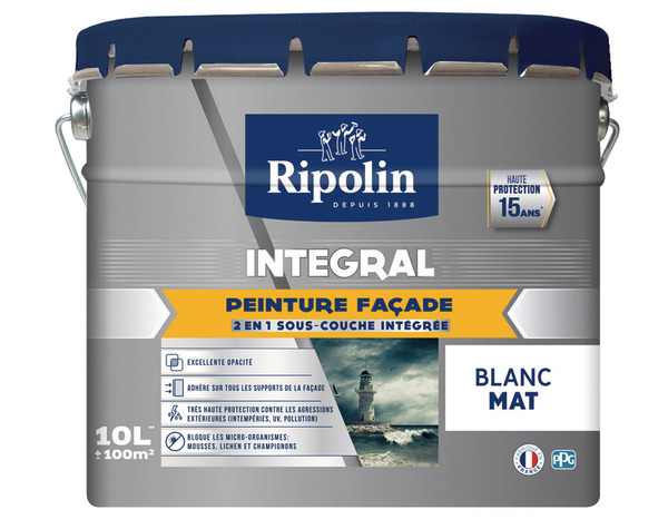 Peinture façade extérieure mat 10 L blanc - Ripolin - Brico Dépôt