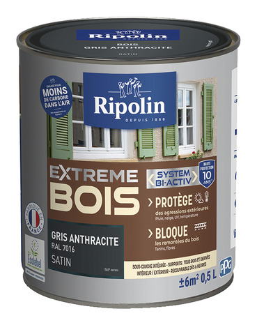 Peinture bois intérieur et extérieur satin 0,5 L  gris anthracite - Ripolin - Brico Dépôt