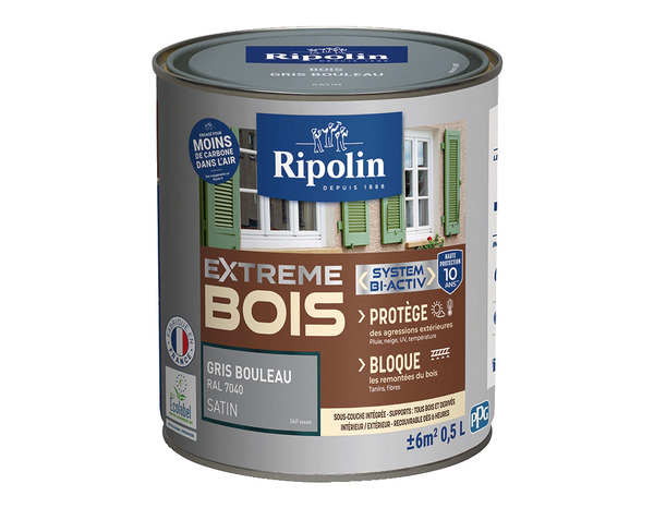Peinture bois intérieur et extérieur satin 0,5 L gris bouleau - Ripolin - Brico Dépôt