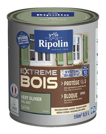 Peinture bois intérieur et extérieur satin 0,5 L vert olive - Ripolin - Brico Dépôt