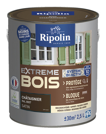 Peinture bois intérieur et extérieur satin 2,5 L châtaignier - Ripolin - Brico Dépôt