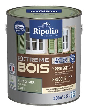 Peinture bois intérieur et extérieur satin 2,5 L vert olive - Ripolin - Brico Dépôt