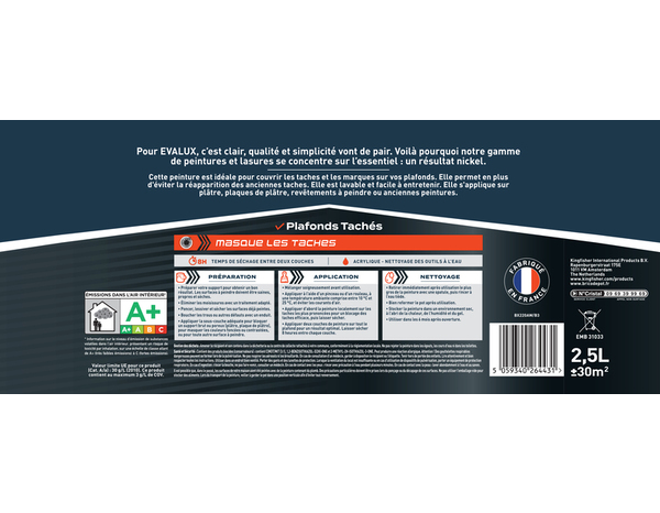 Peinture Blanche intérieure plafonds Mat 2,5 L - Evalux - Brico Dépôt