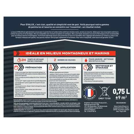 Lasure chêne foncé 0,75 L - satin - Evalux - Brico Dépôt