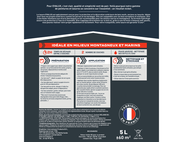 Lasure chêne doré 5 L - satin - Evalux - Brico Dépôt