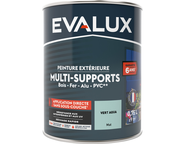 Peinture extérieure Satin multi supports  0,75 L vert aqua - Evalux - Brico Dépôt