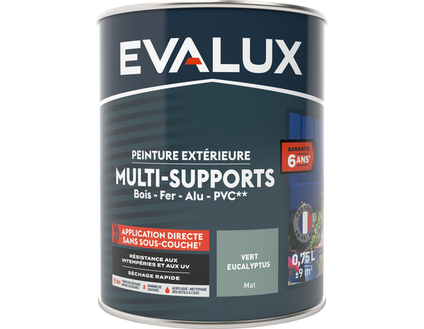 Peinture extérieur satin multi supports  0,75 L eucalyptus - Evalux - Brico Dépôt