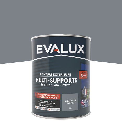 Peinture extérieure Satin multi supports 0,75 L gris moyen - Evalux - Brico Dépôt