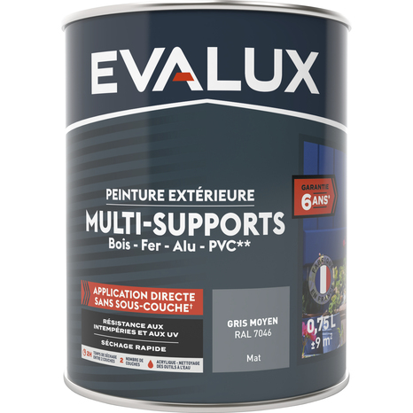 Peinture extérieure Satin multi supports 0,75 L gris moyen - Evalux - Brico Dépôt