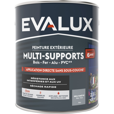 Peinture extérieure Satin multi supports 2,5 L gris fenêtre - Evalux - Brico Dépôt