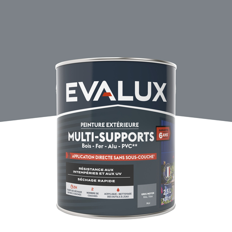 Peinture extérieure Satin multi supports 2,5 L gris moyen - Evalux - Brico Dépôt