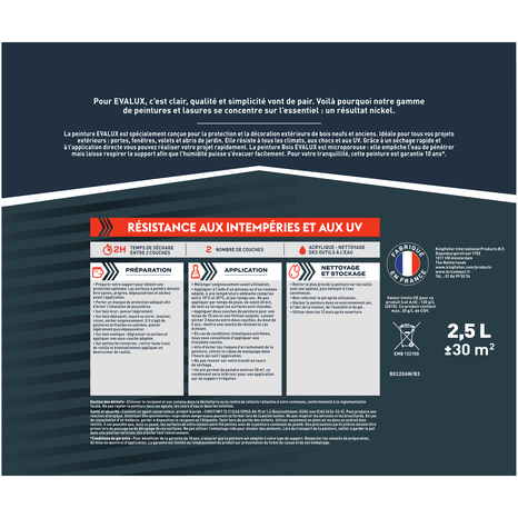 Peinture extérieur bois 2,5 L gris moyen satin - Evalux - Brico Dépôt