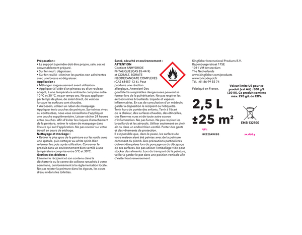 Peinture extérieur métal 2,5 L blanc brillant glycero - Brico Dépôt