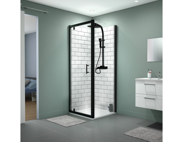 Colonne de douche mécanique CAYUGA noire, pomme de tête 20x20 cm, douchette main - Brico Dépôt