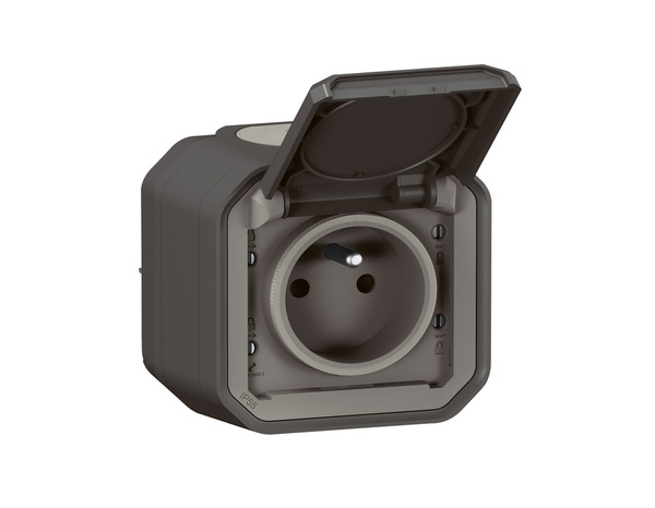 Prise de courant avec volet "Plexo" complet saillie - Gris anthracite - Legrand - Brico Dépôt