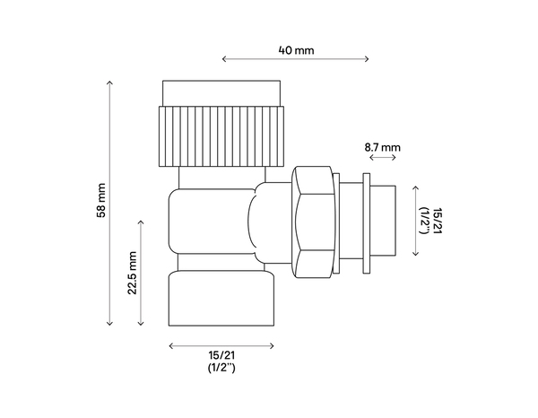 Corps thermostatique équerre en laiton nickelé - 15x21 - Brico Dépôt