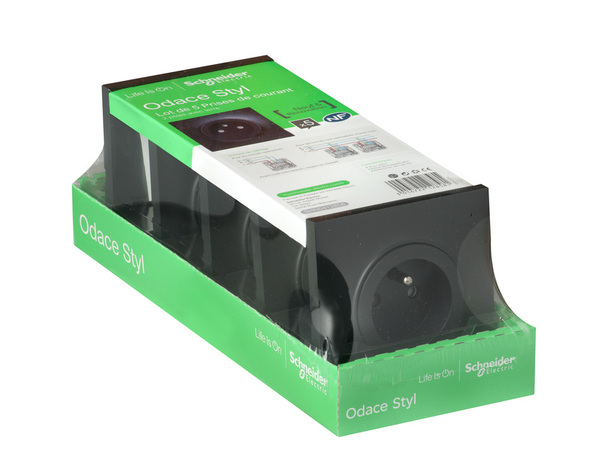 Lot de 5 prises avec terre complet "Odace" anthracite - Brico Dépôt
