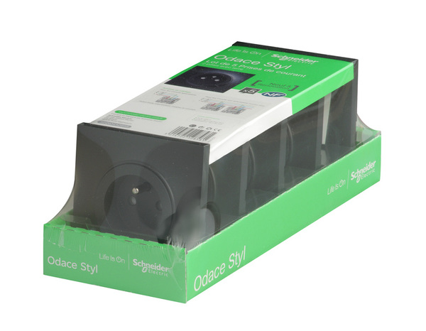 Lot de 5 prises avec terre complet "Odace" anthracite - Brico Dépôt