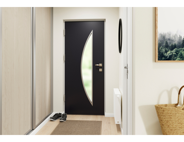 Porte entrée en métal gris "Badur" H. 215 x l. 90 droite - GEOM - Brico Dépôt