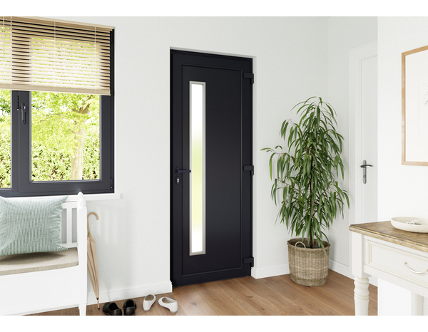Porte entrée PVC gris "Elen" H. 215 x l. 90 gauche - Brico Dépôt