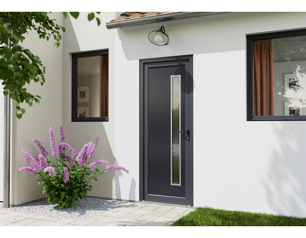 Porte entrée PVC gris "Elen" H. 215 x l. 90 gauche - Brico Dépôt