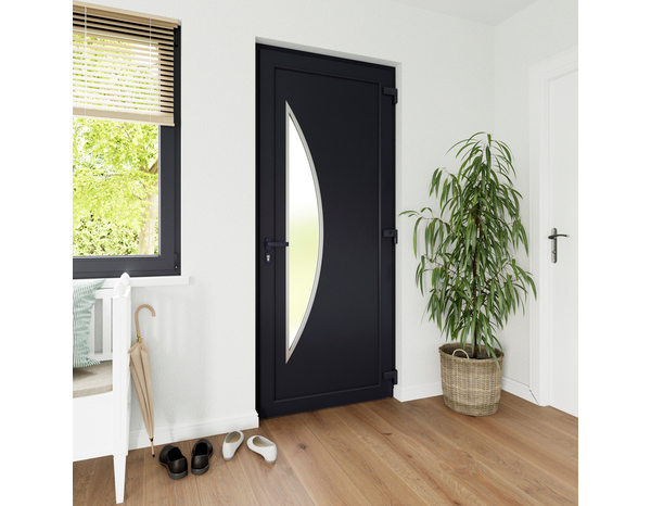 Porte entrée PVC gris "Ferla" H. 215 x l. 90 droite - Brico Dépôt
