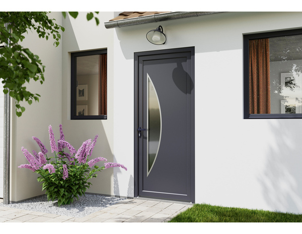 Porte entrée PVC gris "Ferla" H. 215 x l. 90 droite - Brico Dépôt