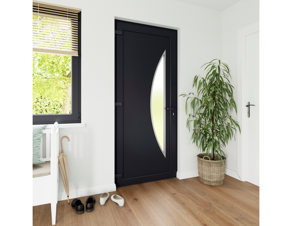 Porte entrée PVC gris "Ferla" H. 215 x l. 90 gauche - GEOM - Brico Dépôt