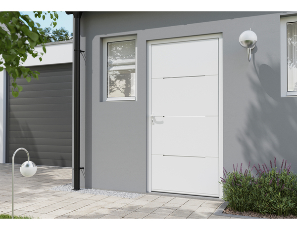 Porte d'entrée aluminium blanc "Mahe" H. 215 x l. 90 droite - GEOM - Brico Dépôt