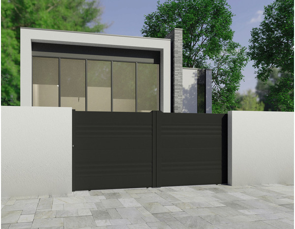 Portail aluminium gris coulissant "Barcon" 3,75 m - Brico Dépôt
