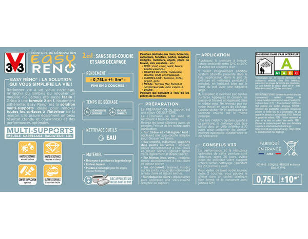 Peinture multi-supports 2en1 Satin 0,75 L Gris galet - V33 - Brico Dépôt