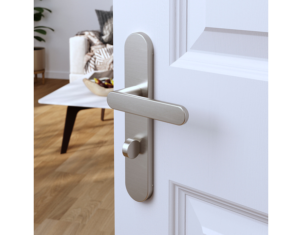 Poignée de porte "Marick" avec serrure à condamnation - Effet nickel - Entraxe adaptable 165-195 mm - Cooke and Lewis - Brico Dépôt