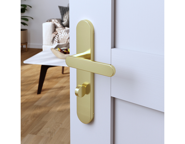 Poignée de porte "Marick" avec serrure à condamnation - Effet laiton - Entraxe adaptable 165-195 mm - Cooke and Lewis - Brico Dépôt