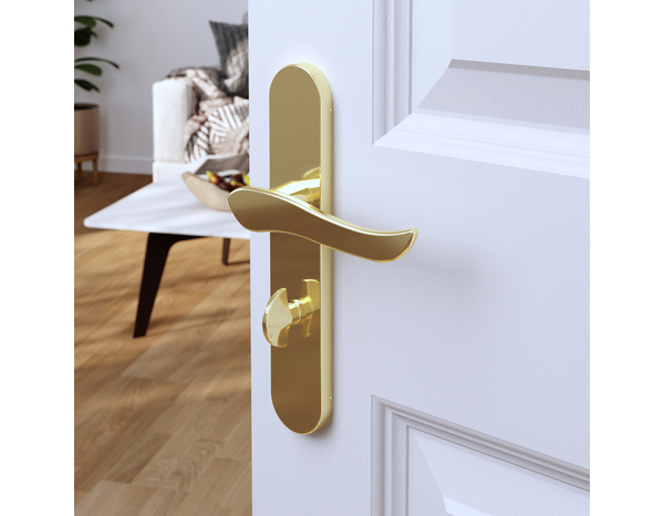 Poignée de porte "Arcles" avec serrure à condamnation - Effet laiton - Entraxe adaptable 165-195 mm - Cooke and Lewis - Brico Dépôt