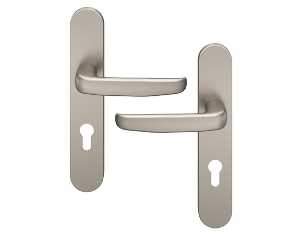 Poignée de porte "Goderic" avec trou pour cylindre - Effet nickel - Entraxe adaptable 165-195 mm - Cooke and Lewis - Brico Dépôt