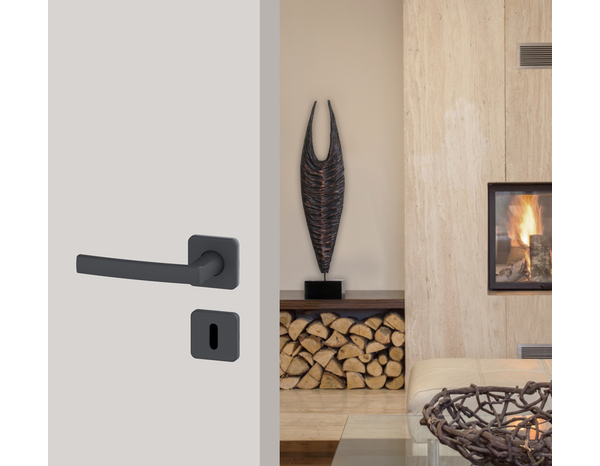 Poignée de porte sur rosace "Koya" avec trou pour clé - Entraxe 24 mm - Assa Abloy - Brico Dépôt