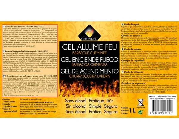 Allume Feu gel naturel d'origine végétale Feudor - Flacon 1 l de Allume feu  barbecue