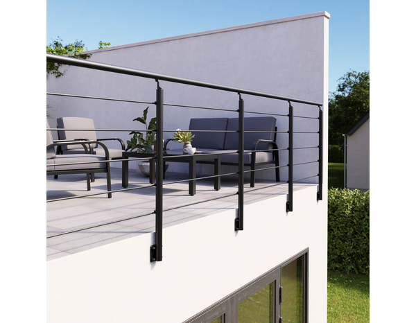 Kit balustrade latérale aluminium noir "Jorun"  H. 1,17 m x L. 2 m - Brico Dépôt