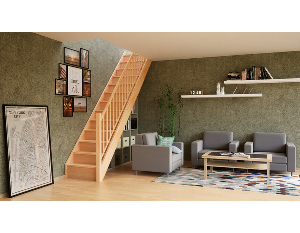 Escalier droit prémonté en hêtre couleur bois brut FINEAS - Brico Dépôt