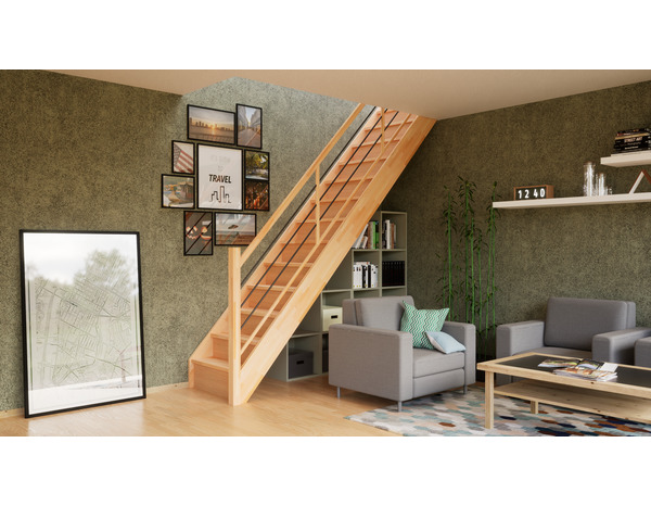 Escalier droit prémonté en hêtre couleur bois brut FINEAS - Brico Dépôt