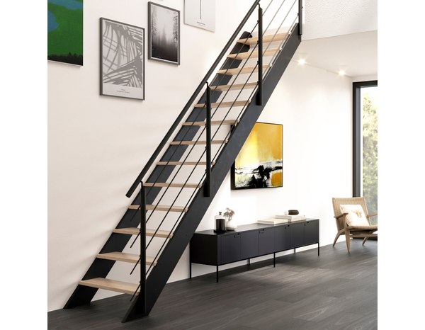 Escalier droit + rampe bois et métal "Sanson" - Brico Dépôt