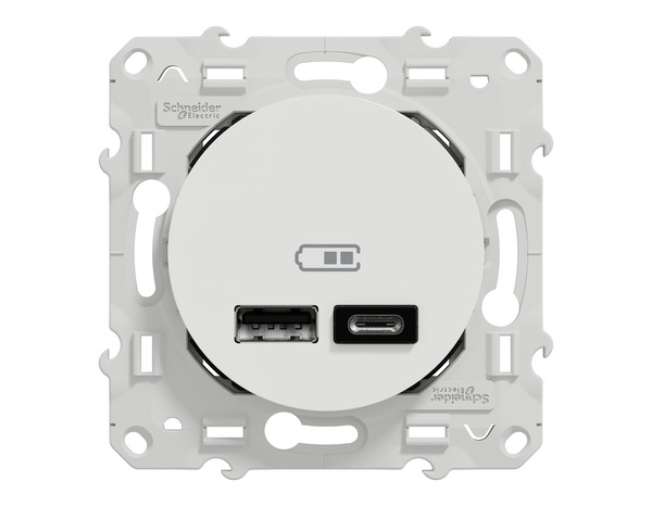Prise chargeur double USB "Odace" blanc -  Type A+C - Brico Dépôt
