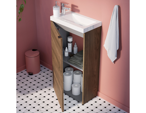 Lave main à poser effet noyer Idalie - L. 44 x H. 79 x P. 23 cm - Cooke and Lewis - Brico Dépôt