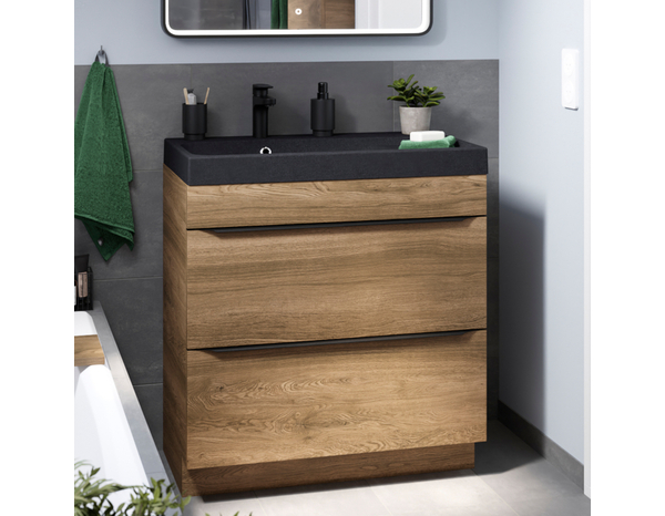 Meuble sous vasque à poser effet noyer "Idalie" L. 80 x H. 82 x P. 45 cm - Cooke and Lewis - Brico Dépôt