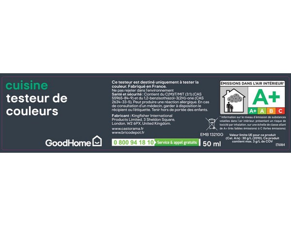 Testeur peinture cuisine acrylique mat blanc North Pole 50 ml - GoodHome - Brico Dépôt