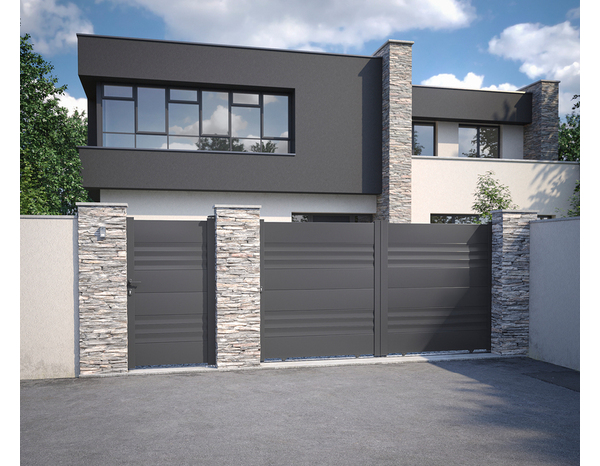 Portail aluminium gris coulissant "Barcon" 3,75 m - Brico Dépôt