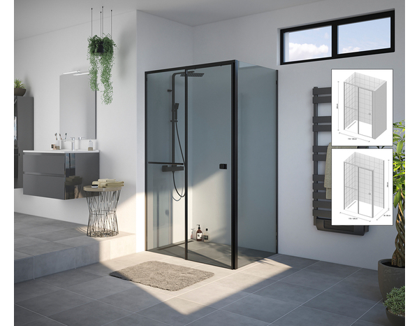 Porte de douche coulissante 120 cm noir mat verre fumé - Brico Dépôt