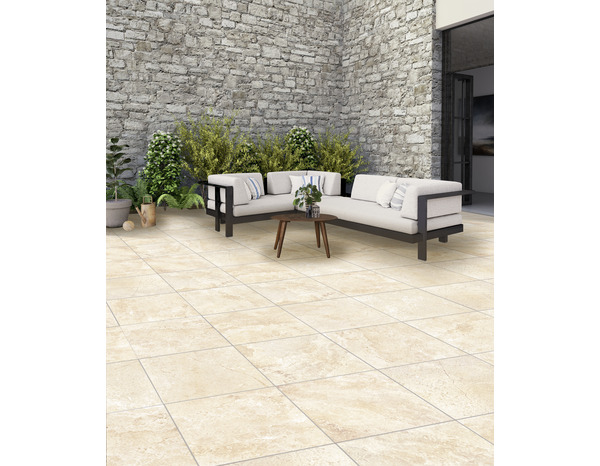 Carrelage de sol extérieur beige aspect pierre "Chambord grip" - Brico Dépôt