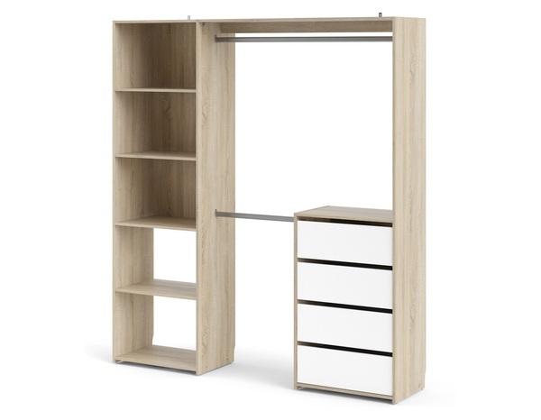 Dressing décor imitation chêne avec 4 tiroirs - Dim : H. 200 x L. 180 x P. 40 cm - Brico Dépôt